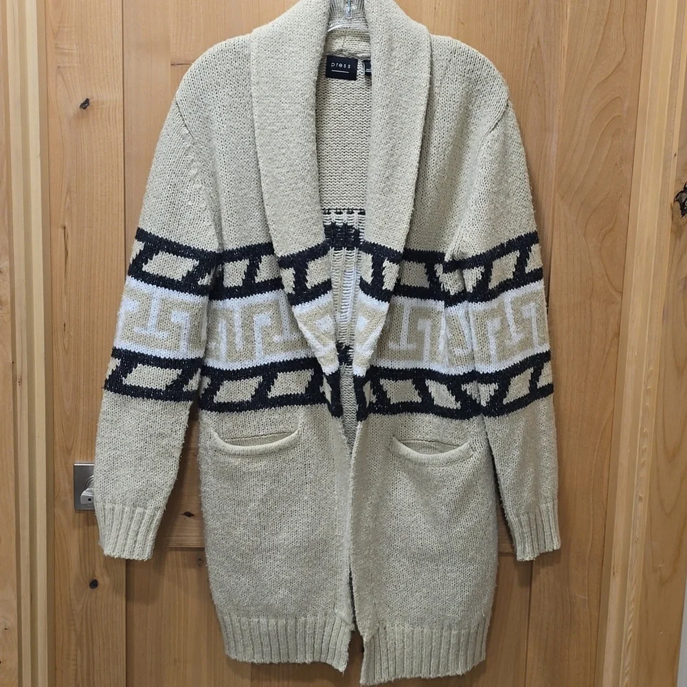 Vtg. Aztec Geo Design Knit Cardigan Sweater By Press Sz M